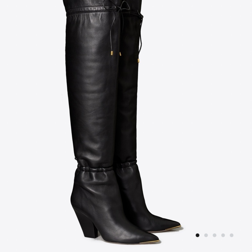 TORY BURCH LILA OVER THE KNEE BLACK NAPPA LEATHER BOOTS SIZE 8